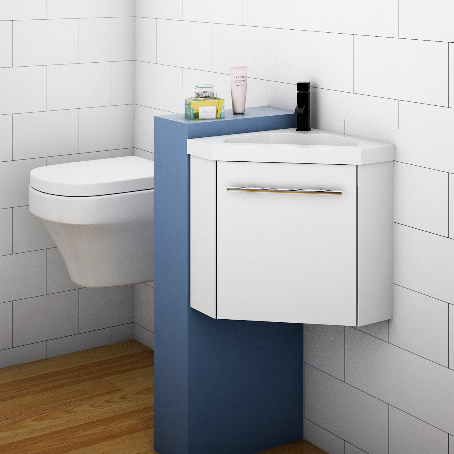 Wall Hung Cloakroom Sink Vanity Unit White/Grey/Oak Small 440mm Door